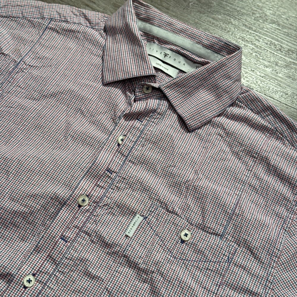 Five Four Shirt Mens XL Check Red Blue Short Sleeve Button Up Pocket Cotton